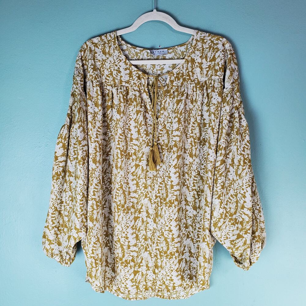 Hayden Womens Mustard Flowy Botanical Print Tassel Tie Dolman Sleeve Size Large